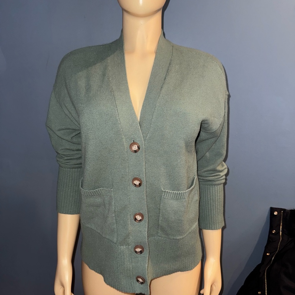 LOFT Sage Green Button-Up Cardigan